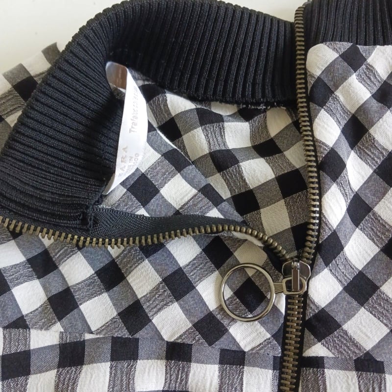 Zara Gingham Check Long Sleeve Pullover Black White