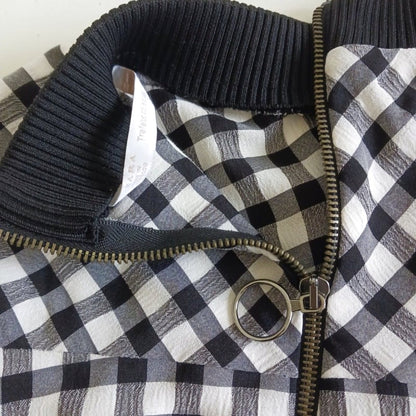 Zara Gingham Check Long Sleeve Pullover Black White