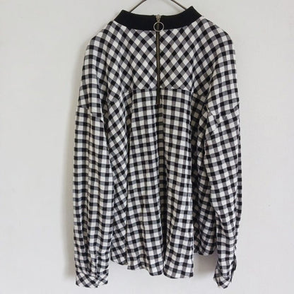 Zara Gingham Check Long Sleeve Pullover Black White
