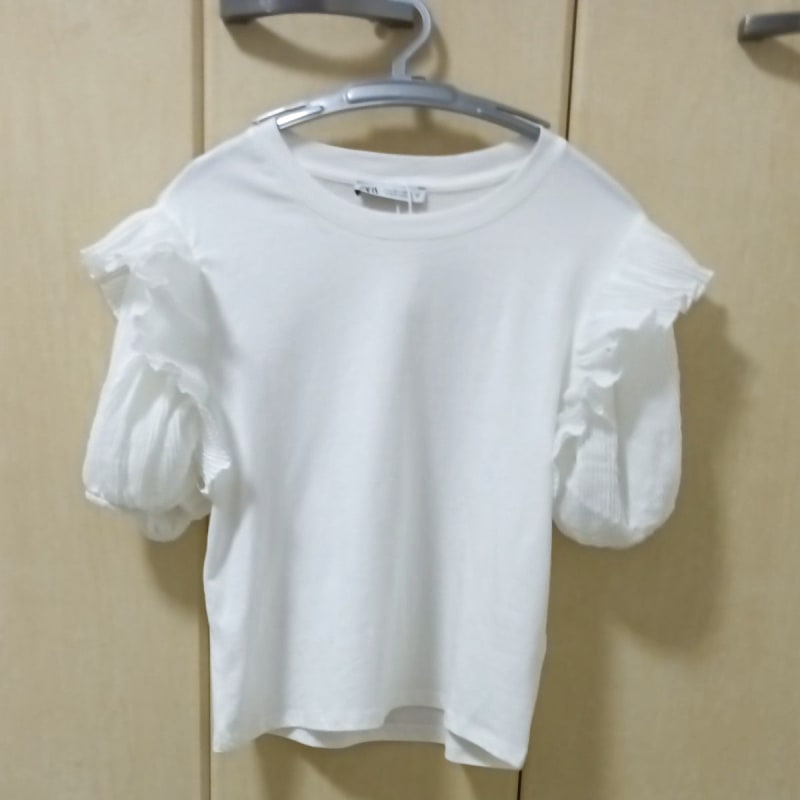 Zara White Frill Short Sleeve Top S Size