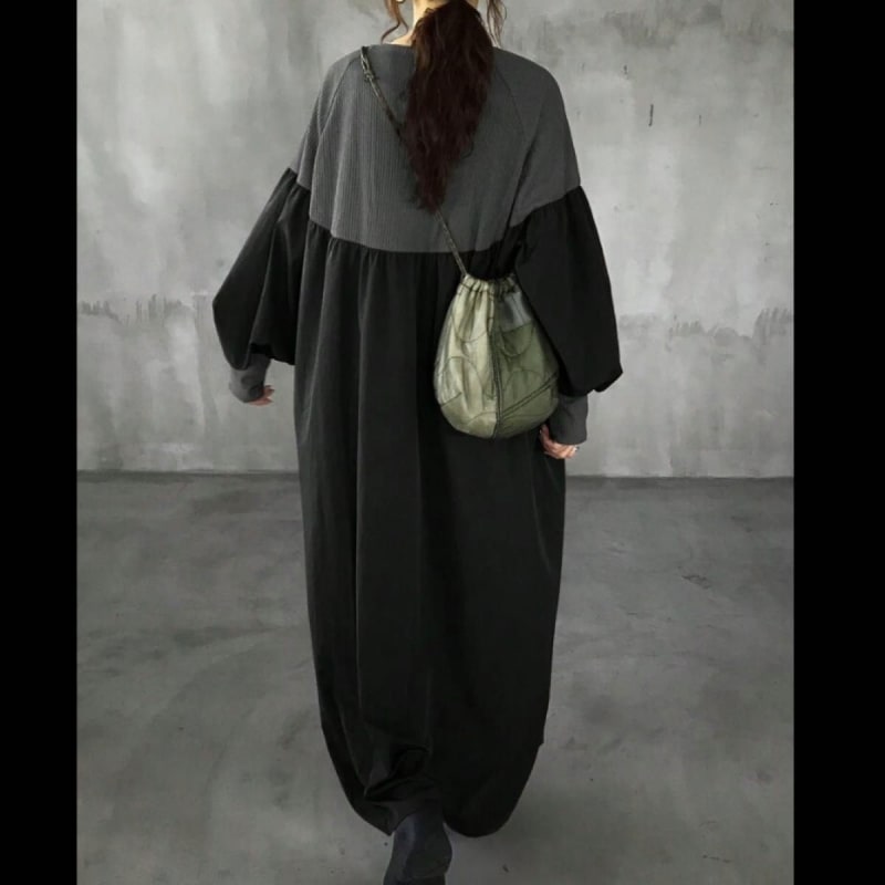 New Women's Long Sleeve Long Dress Gray and Black 3XL 4L