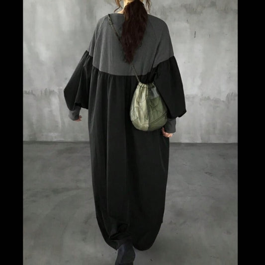 New Women's Long Sleeve Long Dress Gray and Black 3XL 4L