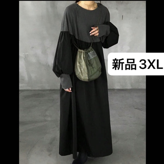 New Women's Long Sleeve Long Dress Gray and Black 3XL 4L