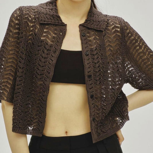 Todayful Lace Knit Shirts Charcoal Gray