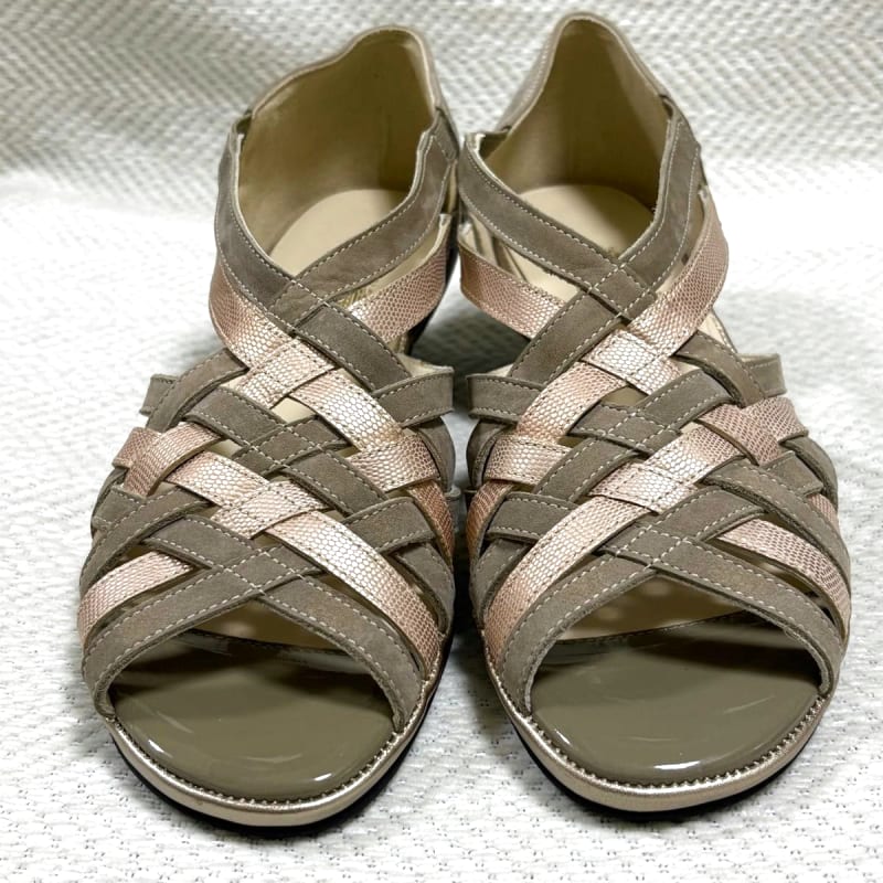 Ginza Yoshinoya Leather Sandals Woven Autumn Color Bicolor New