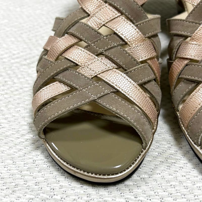 Ginza Yoshinoya Leather Sandals Woven Autumn Color Bicolor New