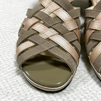 Ginza Yoshinoya Leather Sandals Woven Autumn Color Bicolor New