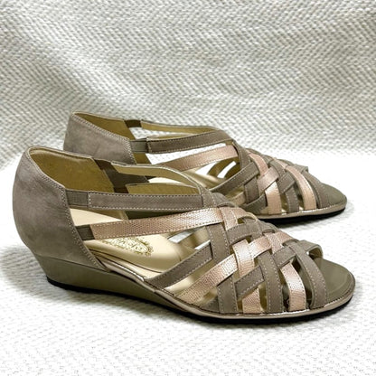 Ginza Yoshinoya Leather Sandals Woven Autumn Color Bicolor New