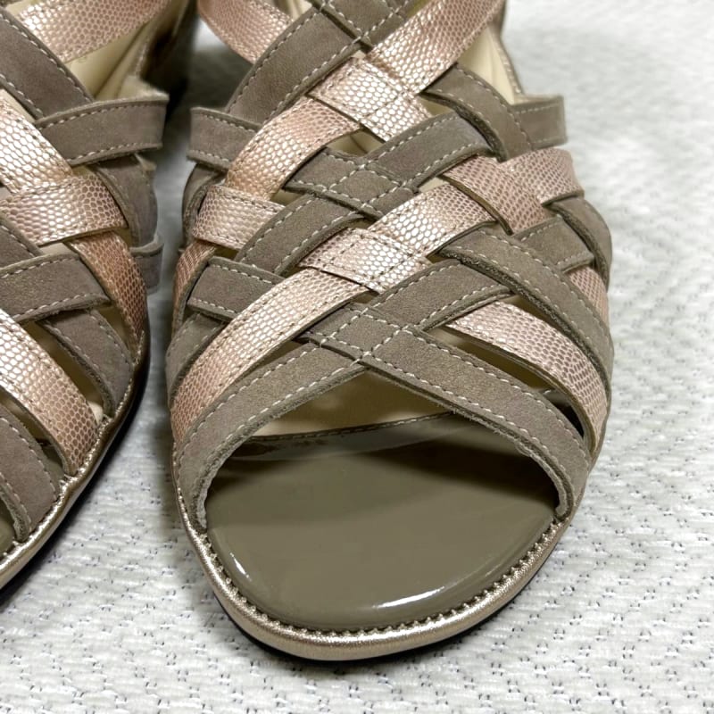 Ginza Yoshinoya Leather Sandals Woven Autumn Color Bicolor New