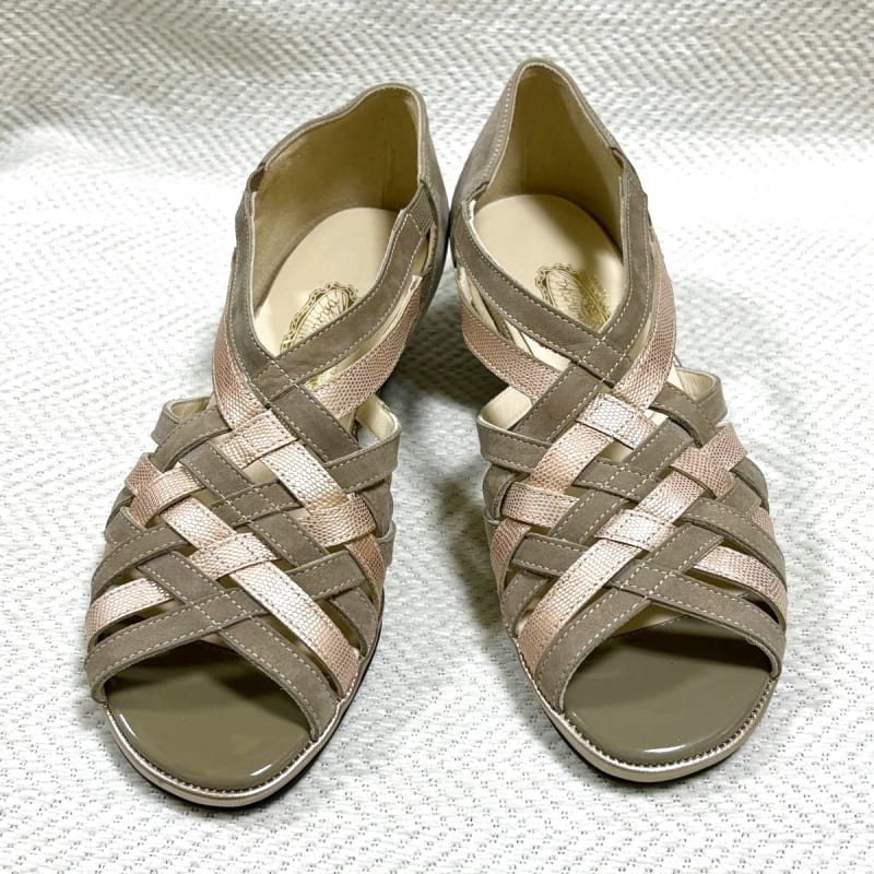 Ginza Yoshinoya Leather Sandals Woven Autumn Color Bicolor New