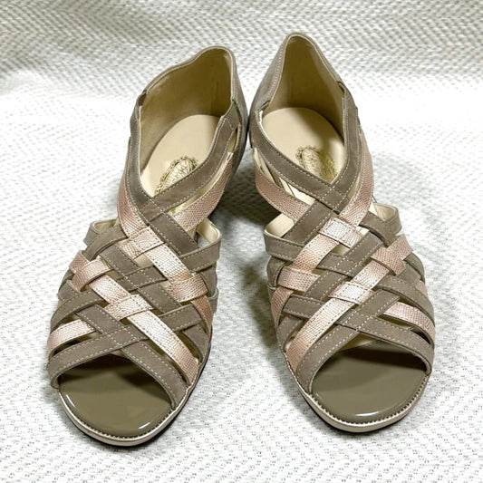 Ginza Yoshinoya Leather Sandals Woven Autumn Color Bicolor New