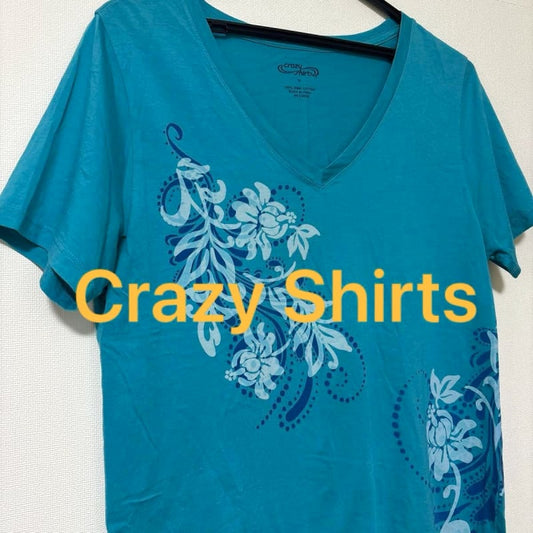 Crazy Shirts V-Neck T-Shirt Floral Turquoise Green