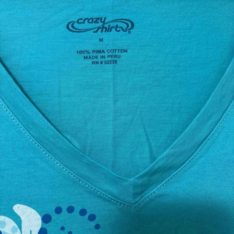 Crazy Shirts V-Neck T-Shirt Floral Turquoise Green