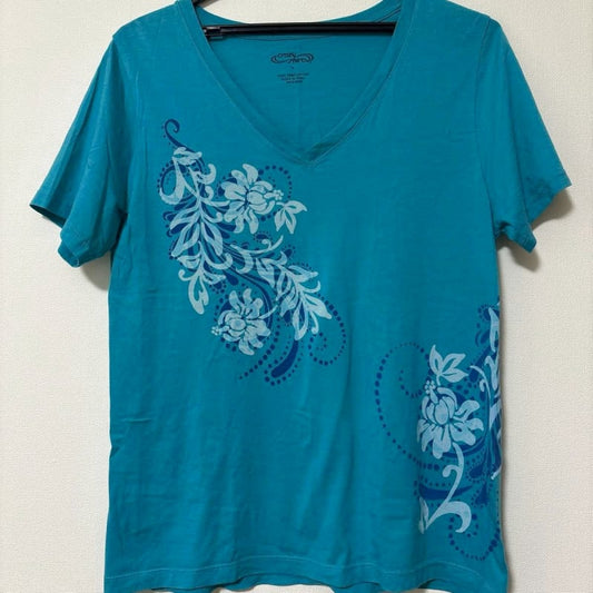 Crazy Shirts V-Neck T-Shirt Floral Turquoise Green