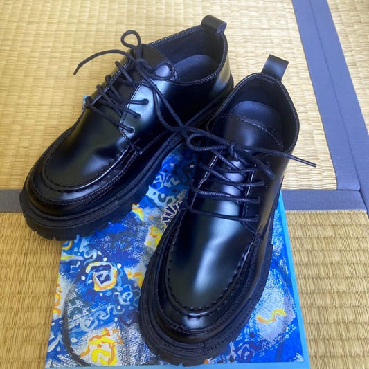 Thick Sole Black Lace-Up Loafers Unused