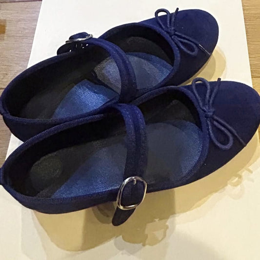 Navy Ballet Shoes With Strap And Ribbon Flat Shoes