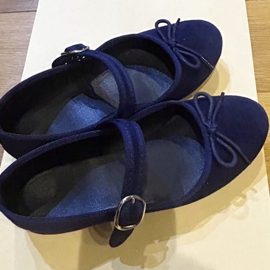 Navy Ballet Shoes With Strap And Ribbon Flat Shoes
