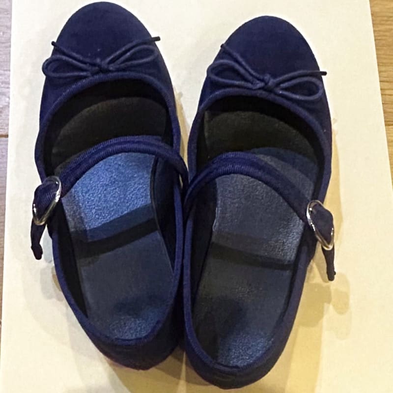 Navy Ballet Shoes With Strap And Ribbon Flat Shoes