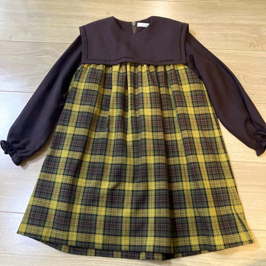 Sansaka Epuchi 6A Sailor Dress Brown Check Long Sleeve