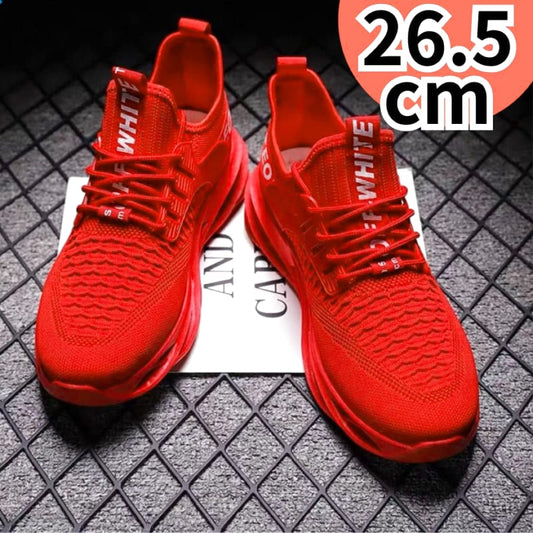 Men's Red Sneakers 26.5cm Breathable Thick Sole