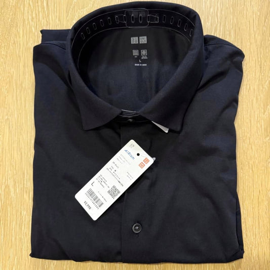 UNIQLO Airism Cotton Full Open Polo Shirt L Black