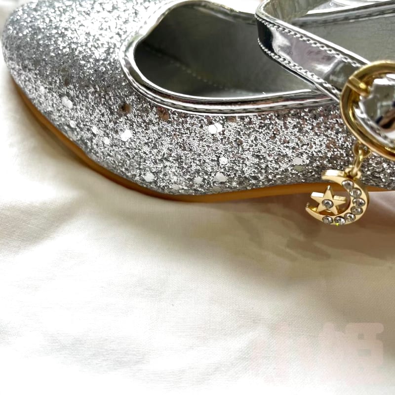 Kids Formal Shoes Silver Glitter 23cm