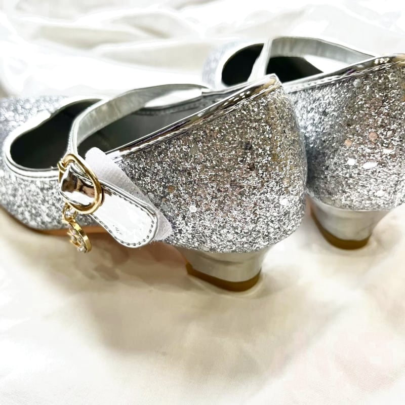 Kids Formal Shoes Silver Glitter 23cm