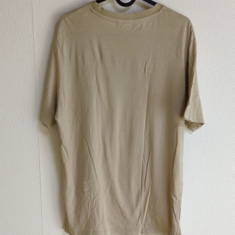 Beige T-Shirt with Japanese Pattern Print Men's L Size