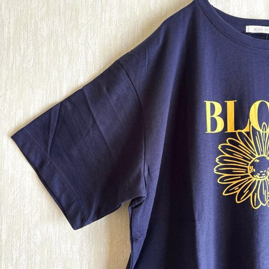 Ehka Sopo Flower Motif T-Shirt Navy Free Size