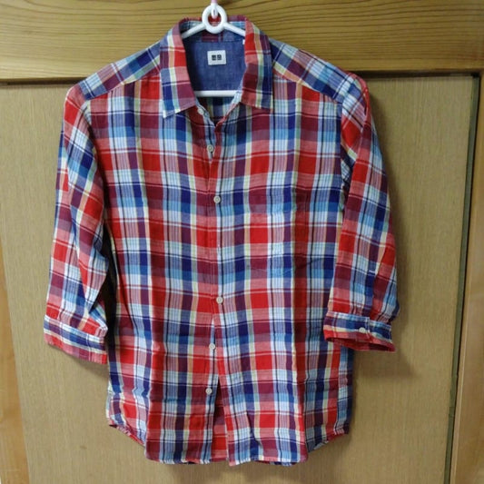 UNIQLO Men's Check Shirt 3/4 Sleeve Size L