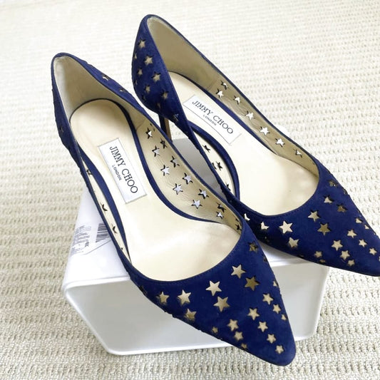 Jimmy Choo Star Punching Suede Pumps Navy