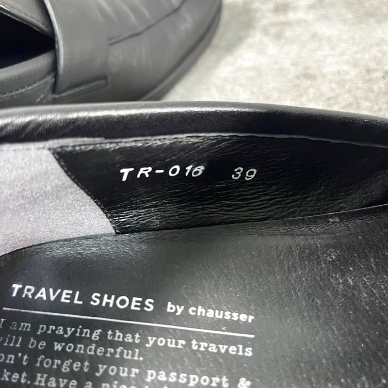 Chausser Travel Shoes Leather Loafers Black 24.5cm