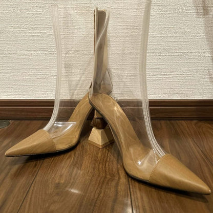 Clear Heel Boots Sheer Beige