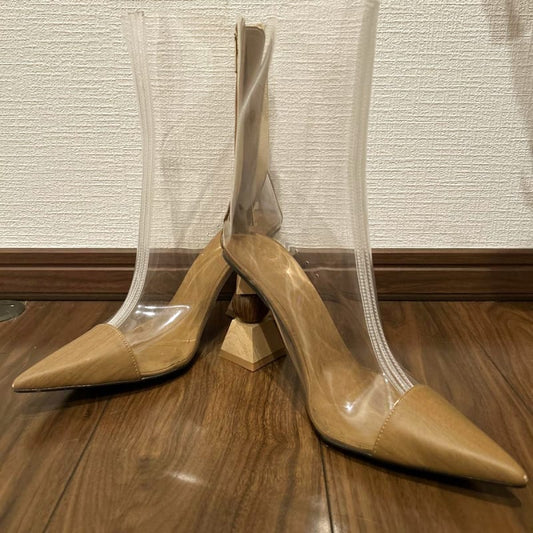 Clear Heel Boots Sheer Beige