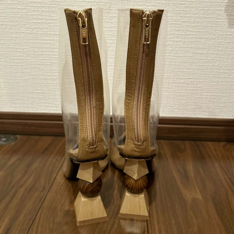 Clear Heel Boots Sheer Beige