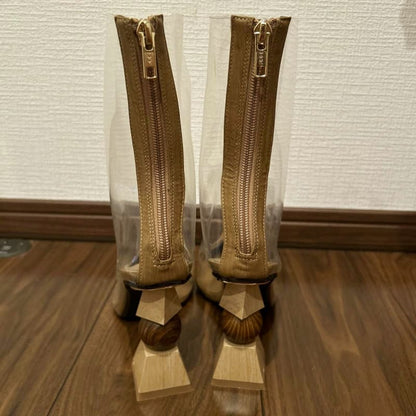 Clear Heel Boots Sheer Beige