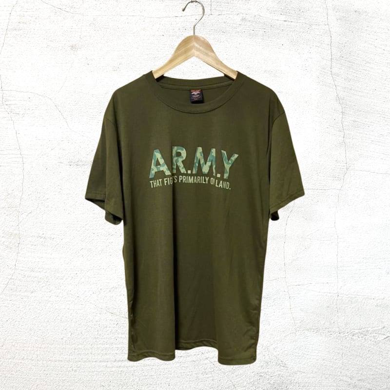Army Print T-Shirt L Olive Green