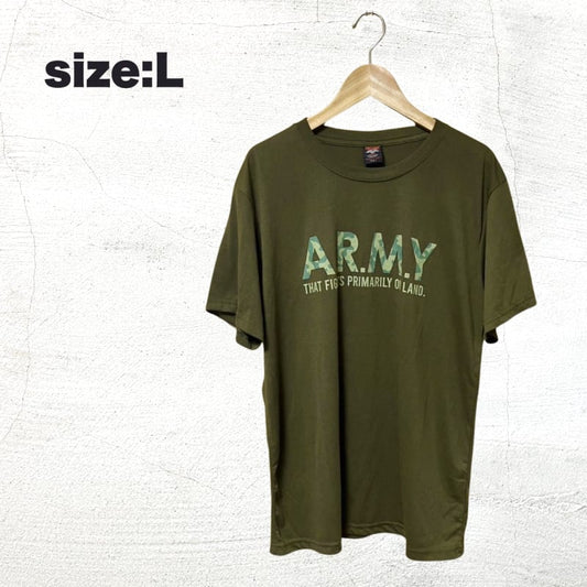 Army Print T-Shirt L Olive Green