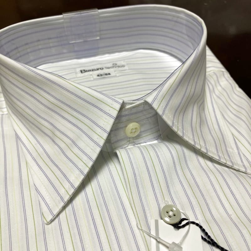 Biazuro Technico Shape-Stable Dress Shirt LL White/Teal Stripes New