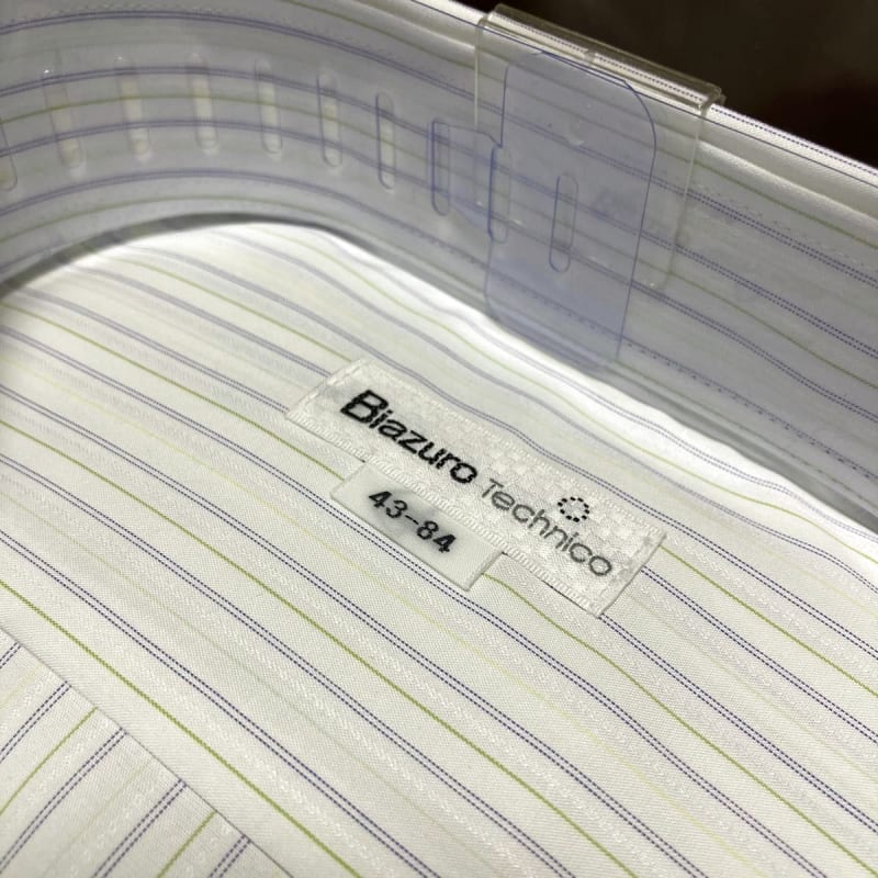 Biazuro Technico Shape-Stable Dress Shirt LL White/Teal Stripes New