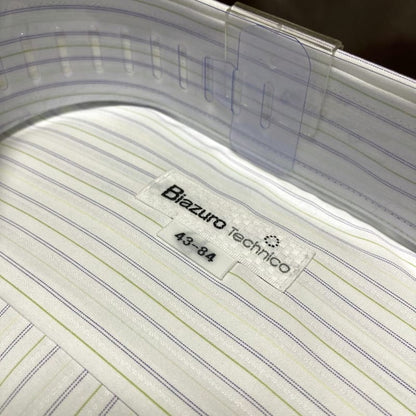Biazuro Technico Shape-Stable Dress Shirt LL White/Teal Stripes New