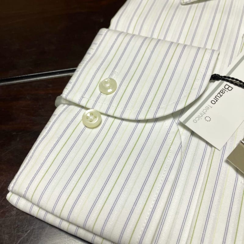 Biazuro Technico Shape-Stable Dress Shirt LL White/Teal Stripes New