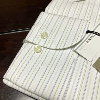 Biazuro Technico Shape-Stable Dress Shirt LL White/Teal Stripes New