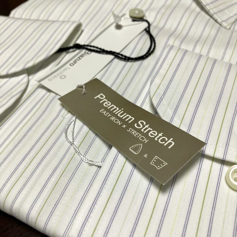 Biazuro Technico Shape-Stable Dress Shirt LL White/Teal Stripes New