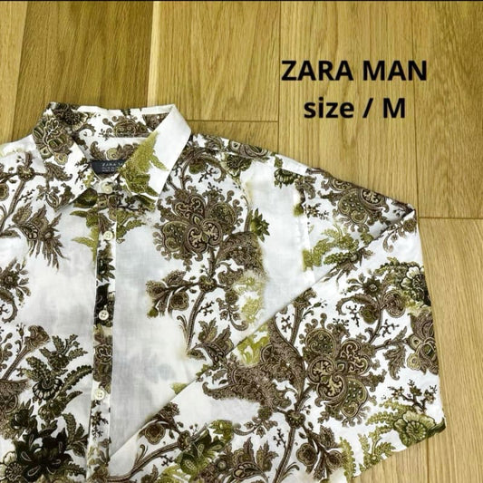 Zara Man Botanical Pattern Pullover Shirt M