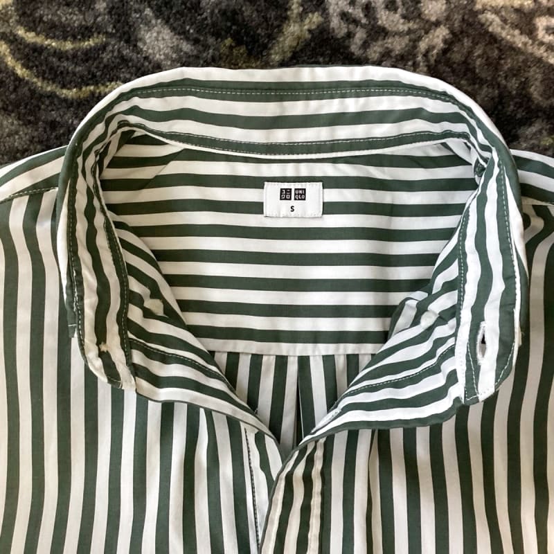 Uniqlo Short Sleeve Stripe Shirt Green Casual