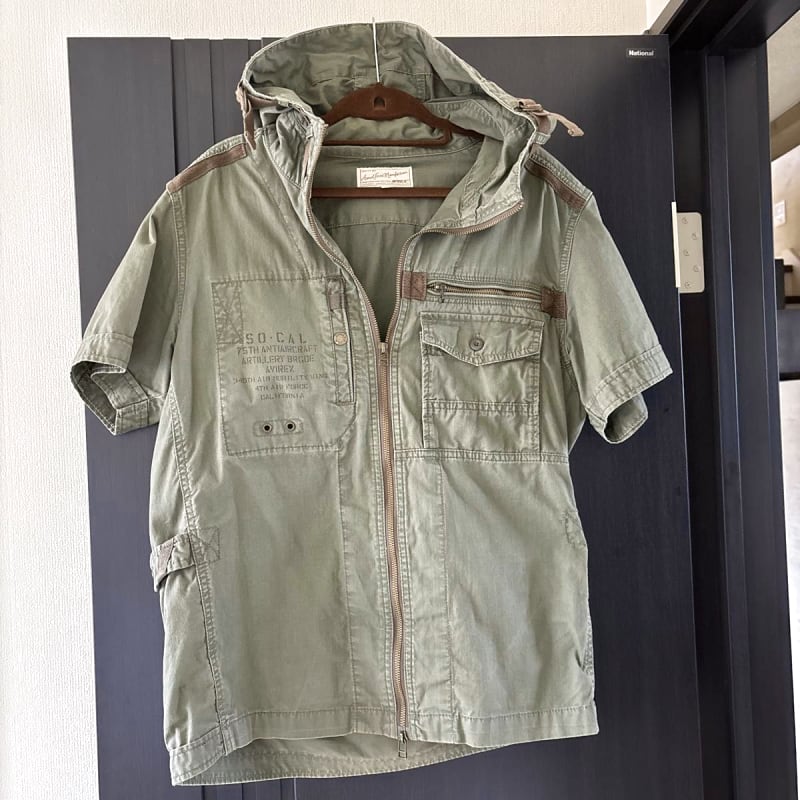 Avirex Hooded Half Sleeve Military Shirt Khaki So-Cal