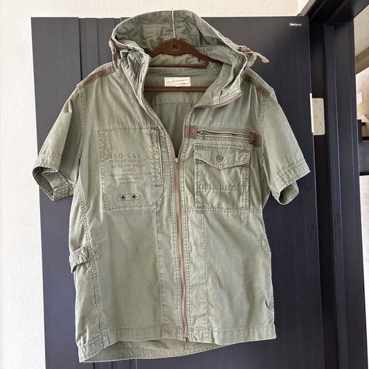 Avirex Hooded Half Sleeve Military Shirt Khaki So-Cal