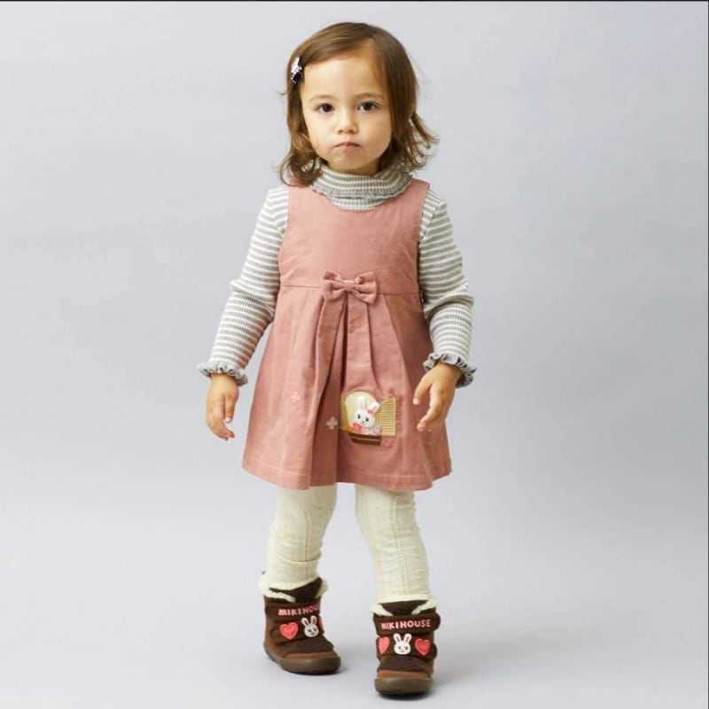 Used Mikihouse Jumper Skirt & Cable Knit Long Sleeve T-Shirt Set 80