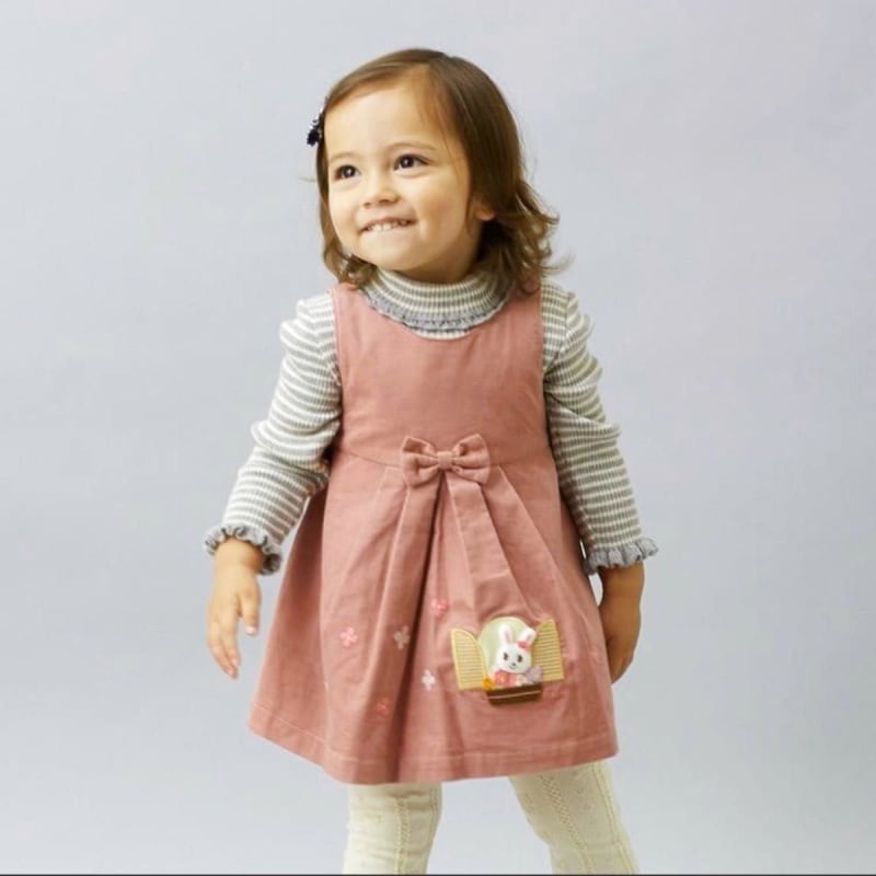 Used Mikihouse Jumper Skirt & Cable Knit Long Sleeve T-Shirt Set 80